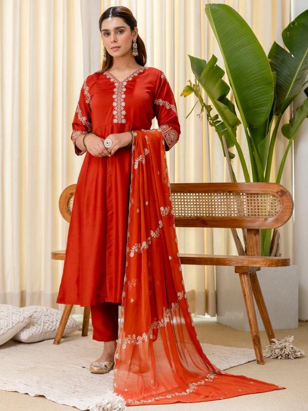 VP 9827 R Embroidred Kurta Sets with Sequins Work Women Suits